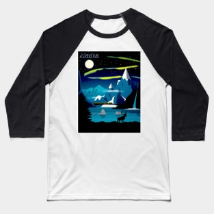 Alaska Northern Lights Travel and Tourism Arctic Advertising Print Baseball T-Shirt